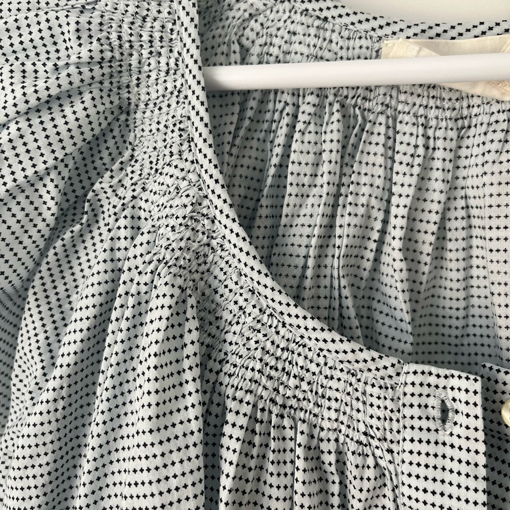 THE GREAT. Light Blue Striped Flutter Sleeve Blouse - Picture 8 of 8